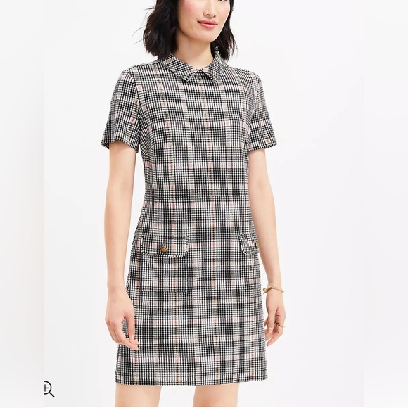 NWT Loft Plaid Ponte Button Pocket Shift Dress Petite Small - Picture 1 of 11
